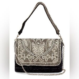 America and Beyond hand beaded multi smoked pearl embellished shoulder bag. NWT